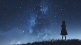 alone anime girl in the night sky. Generative AI, Generative, AI. anime girl. Illustration