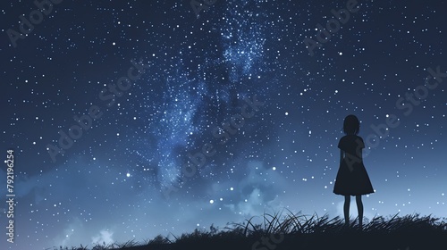 alone anime girl in the night sky. Generative AI, Generative, AI. anime girl. Illustration