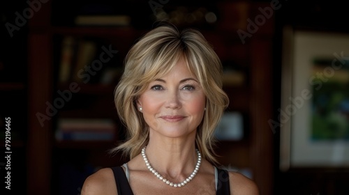 Woman Wearing Pearl Necklace and Black Tank Top