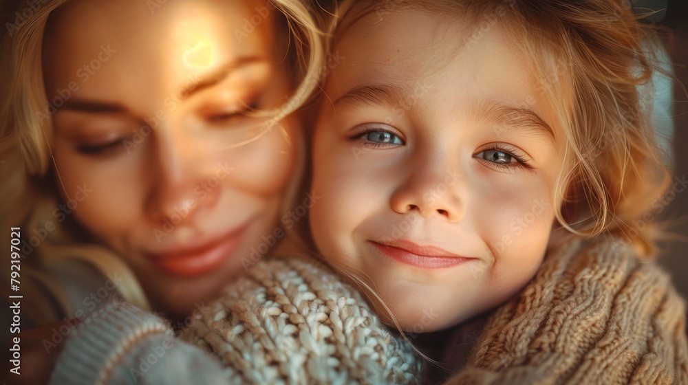 Woman and Little Girl Hugging Woman and Little Girl Hugging