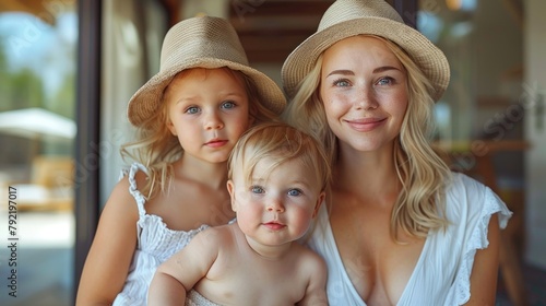 Two Women and a Baby Posing for Picture photo