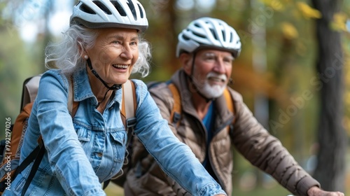 Man and Woman Riding Bikes in Woods