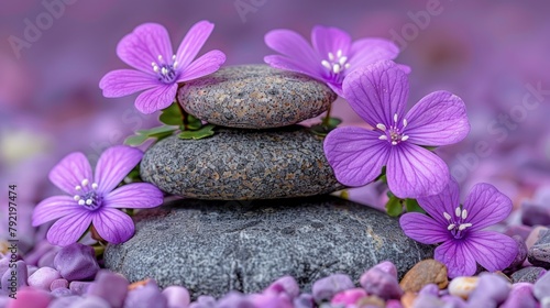 Rocks Atop Purple Flowers