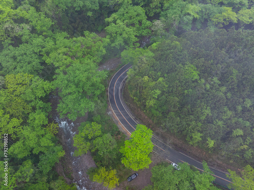 Panoramic view of winding mountain road