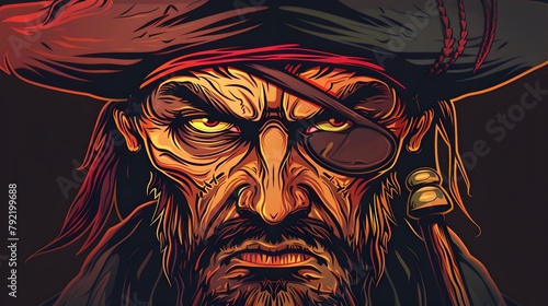 Angry vector Pirate face, wearing hat and eye patch