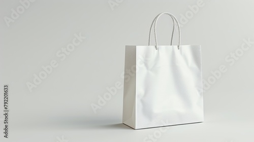 Elegant white shopping bag on a pristine white background ideal for retail and branding