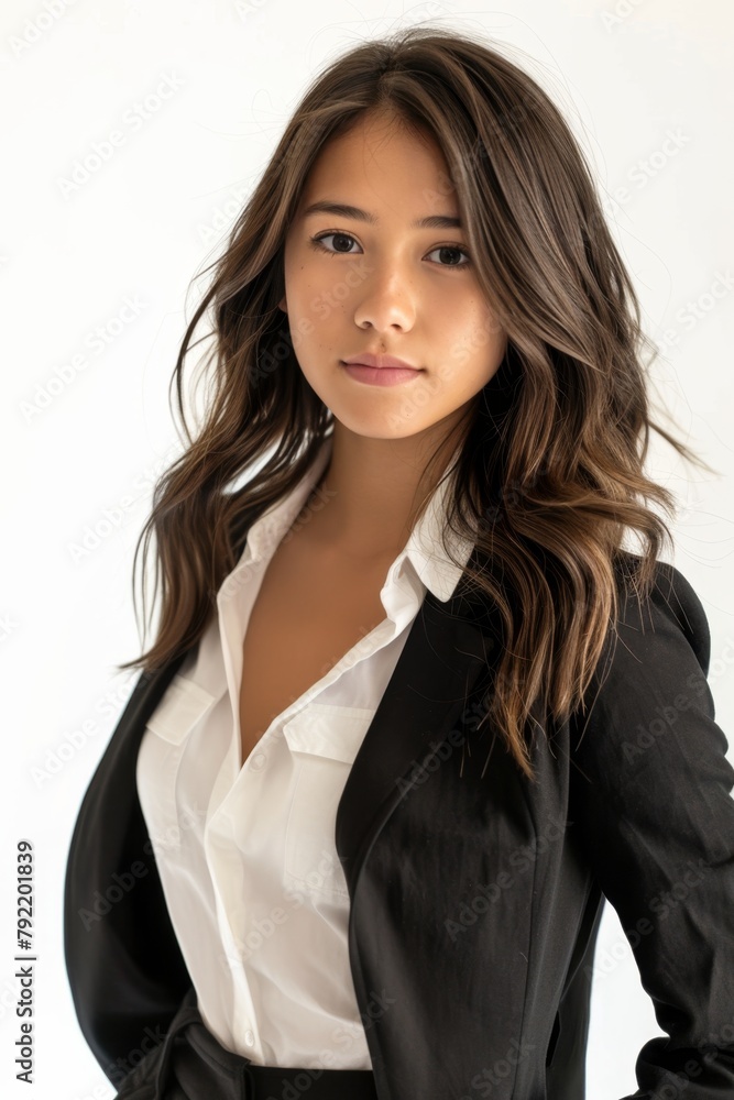 Young Businesswoman in White Shirt and Black Blazer. Young Businesswoman in White Shirt and Black Blazer.
