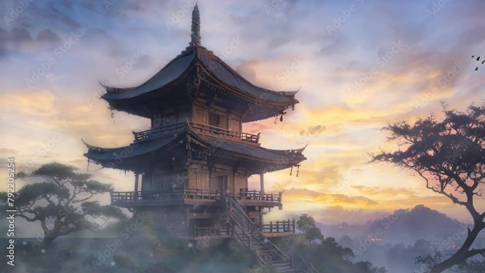 japanese temple in the sunset 4k looping video japanese temple in the sunset 4k looping video