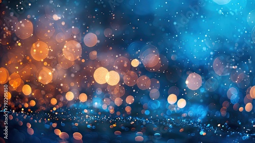 Lights on blue bokeh background, Shimmering blur spot lights on abstract background photo