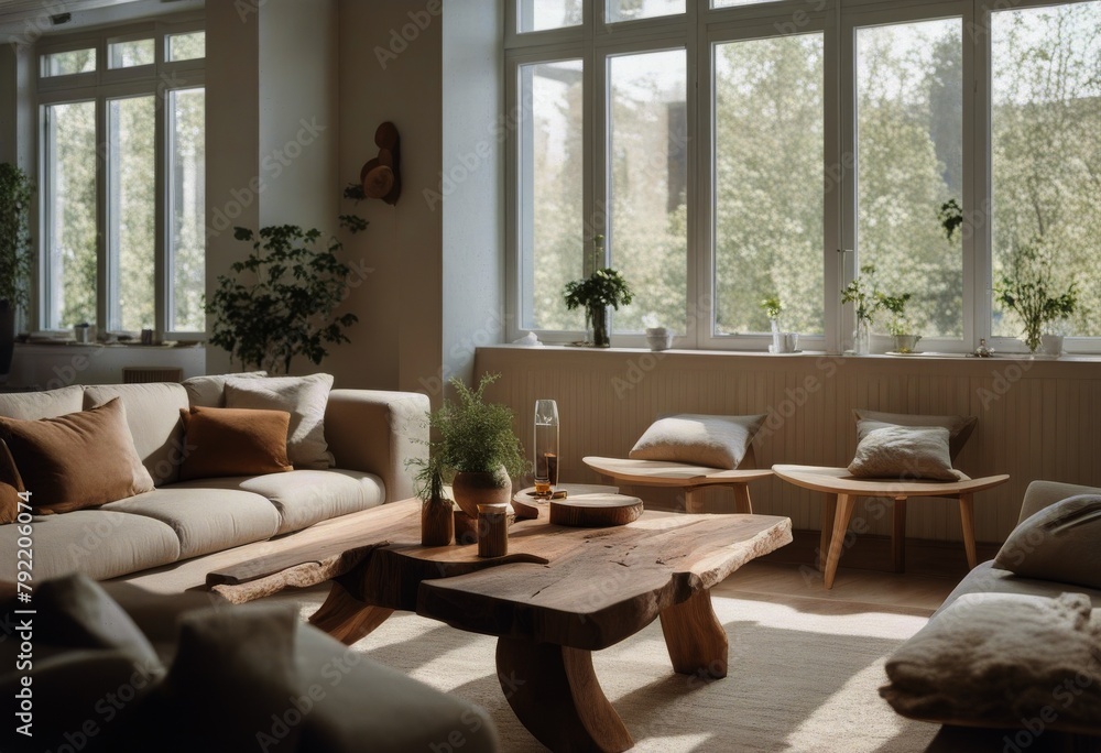 table chairs modern sofa design living beige live room edge interior Rustic Scandinavian