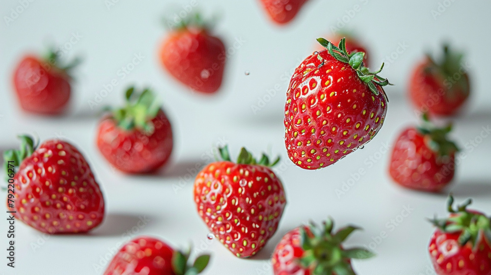 Multiple Juicy Strawberries on a Pristine White Background Multiple Juicy Strawberries on a Pristine White Background