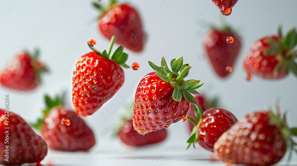 Multiple Juicy Strawberries on a Pristine White Background Multiple Juicy Strawberries on a Pristine White Background