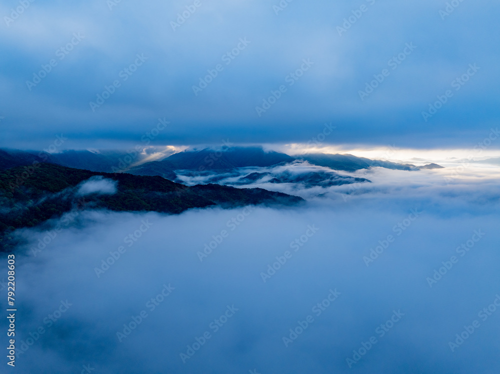 Aerial photography of clouds and fog in the mountains