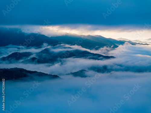 Aerial photography of clouds and fog in the mountains