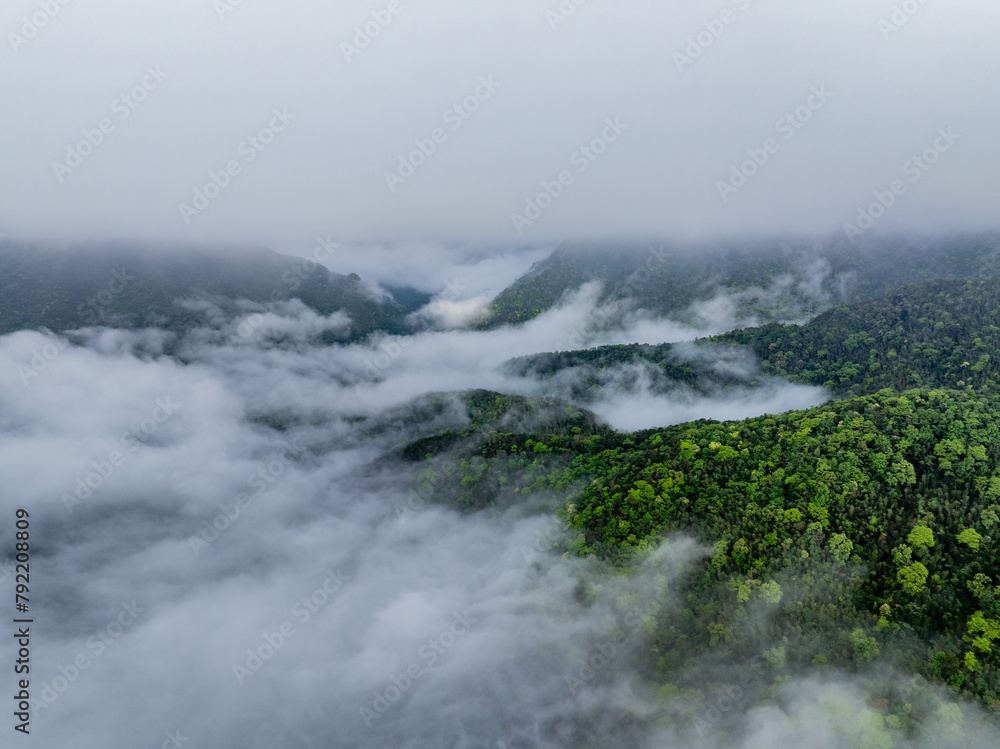 Aerial photography of clouds and fog in the mountains