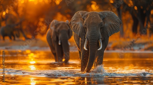 Majestic elephants roam freely in the vast expanse   photo