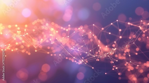 Defocused background with overlapping blurred nodes and arrows symbolizing the flow of information and data processing in a neural network. . photo