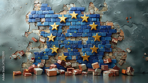 illustration of bricks puzzle of European Union, disarmed, all over the place, frexit photo