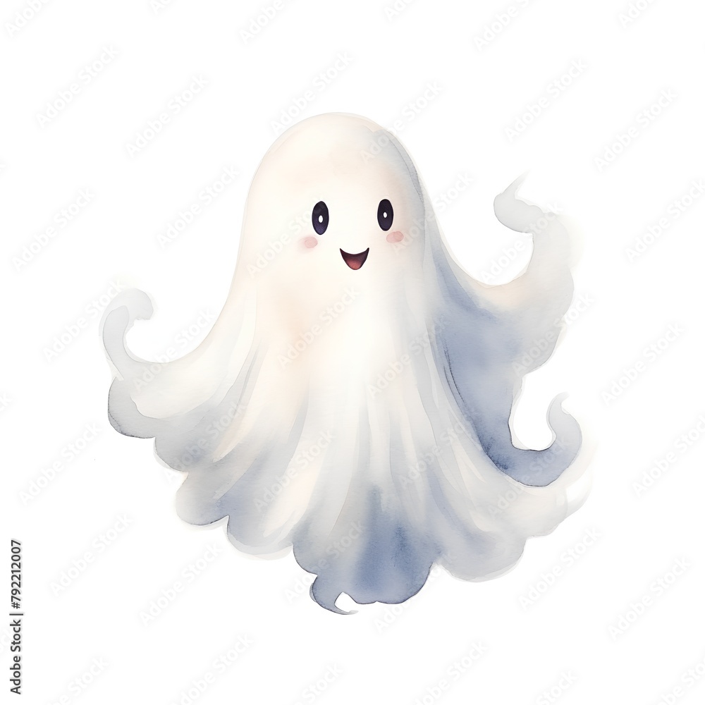 Watercolor illustration of a cute cartoon ghost. Isolated on white background. Watercolor illustration of a cute cartoon ghost. Isolated on white background.