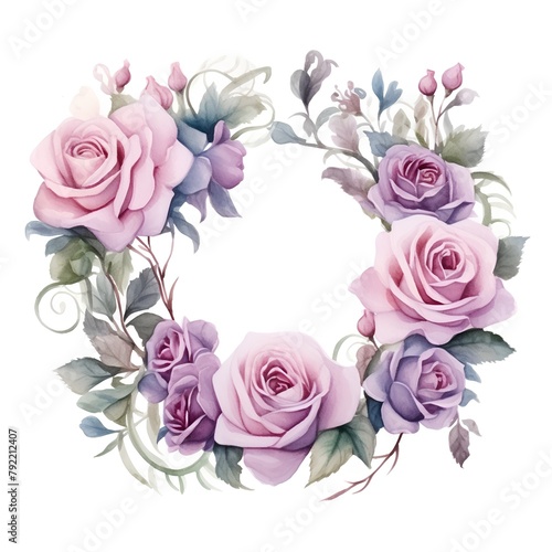 Watercolor floral wreath with roses. Hand painted illustration isolated on white background
