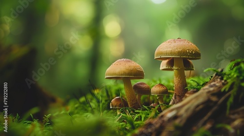 photo of single beautiful mushrooms in nature