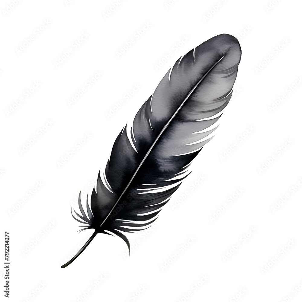 Black feather isolated on white background. Watercolor hand drawn illustration. Black feather isolated on white background. Watercolor hand drawn illustration.