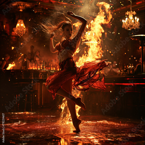 Moulin rouge girl dancing on a table, full body pose, dancing big scene