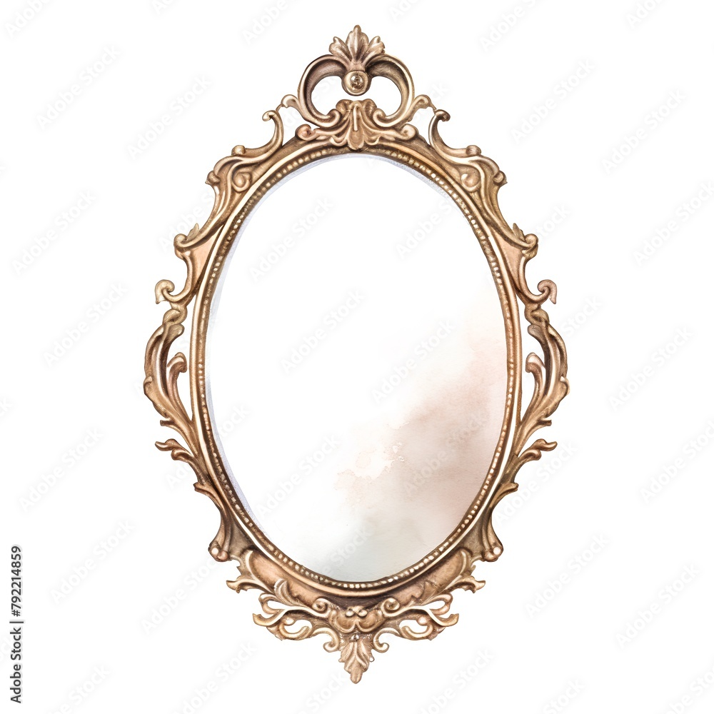 Golden oval mirror isolated on white background. 3d rendering illustration. Golden oval mirror isolated on white background. 3d rendering illustration.
