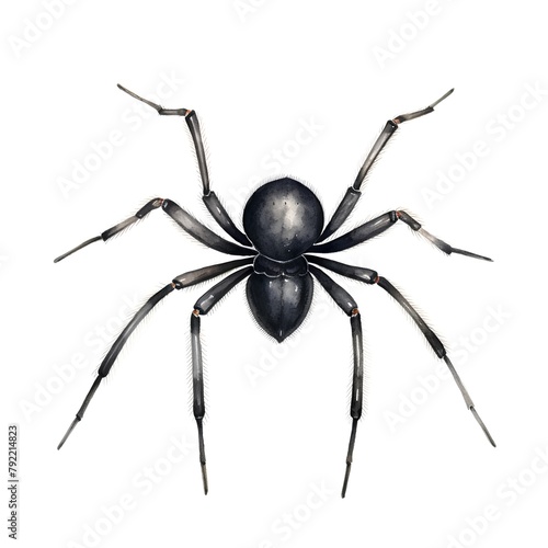 Watercolor black spider isolated on white background. Hand drawn watercolor illustration.