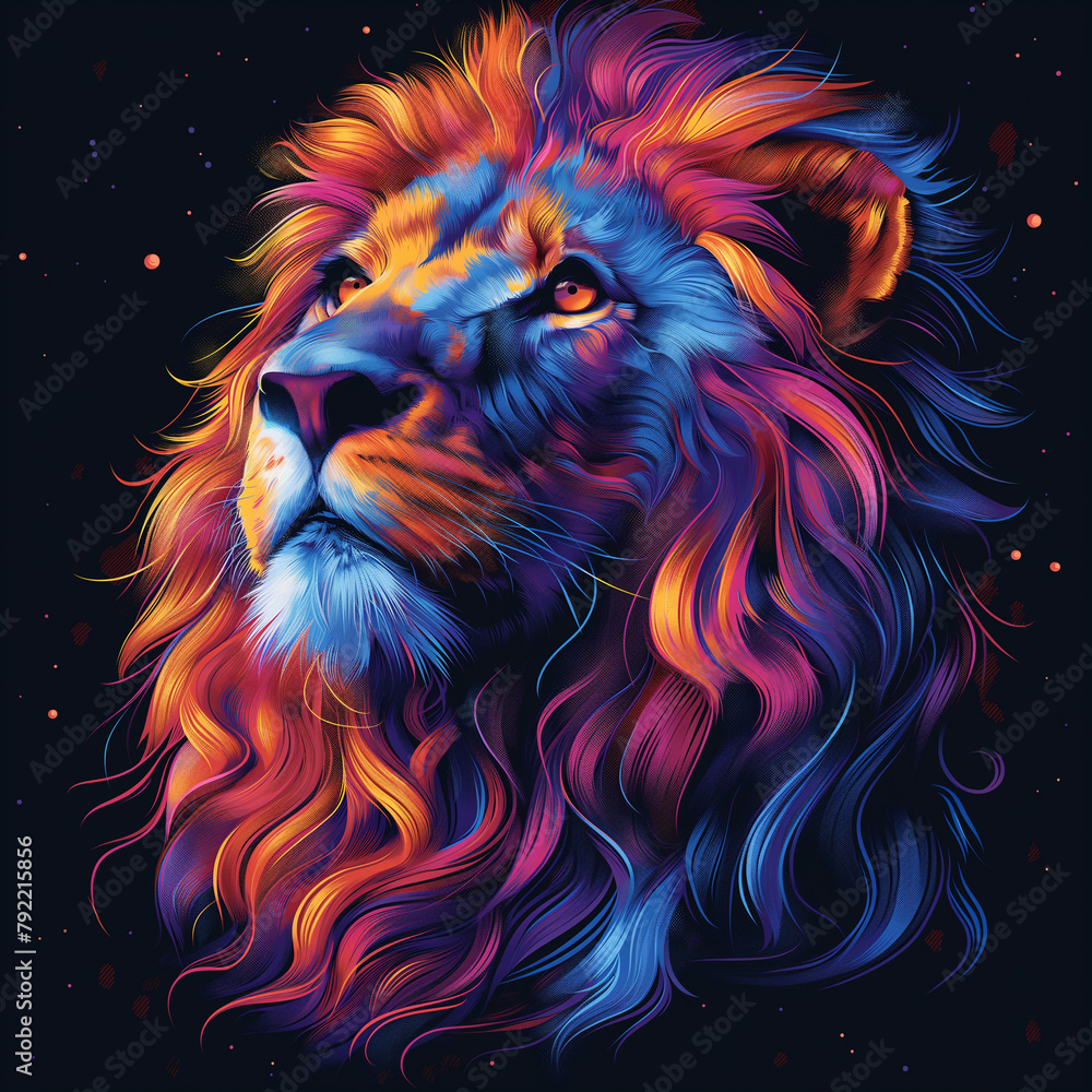 Lion with Flowing Neon Mane Art