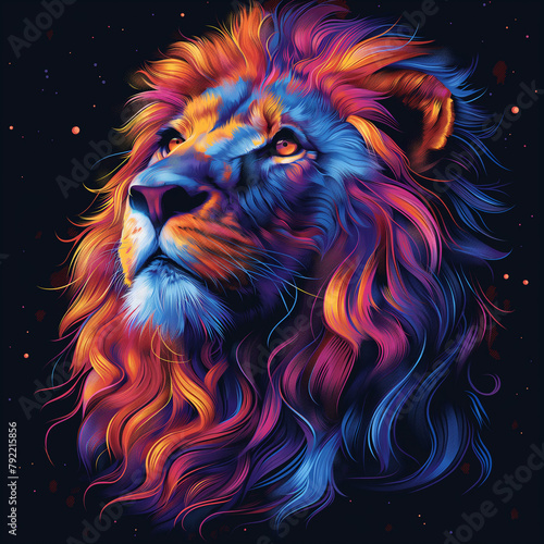 Lion with Flowing Neon Mane Art © alex