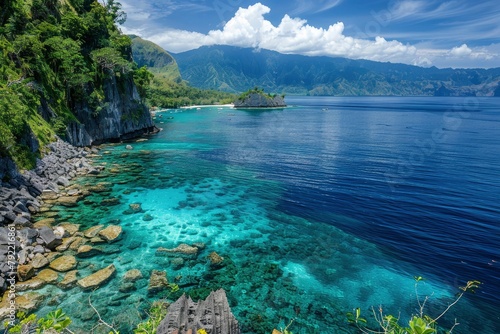 The best nature in the Papua Pacific breeding area  jutting out into the sea  coral cliffs  formed by nature  the color is white  decorating the coast of the island - generative ai