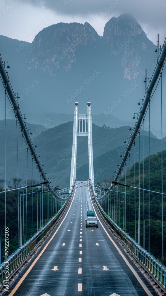 Obraz premium Geometry futuristic ark bridge with mountain on background