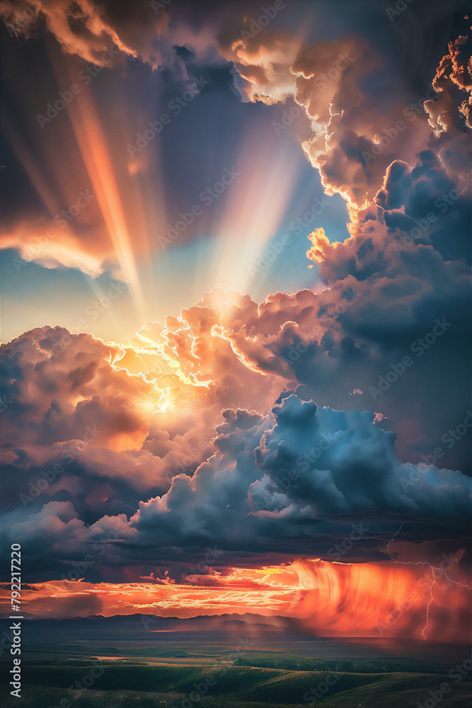  Dramatic Cumolonimbus clouds at sunset sky