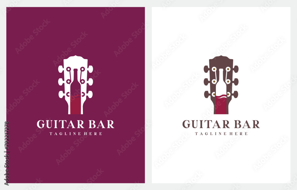 Music Bar logo design combination guitar and wine glass Music Bar logo design combination guitar and wine glass