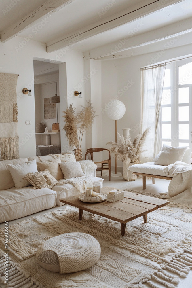 Fototapeta premium interior creative stylish living room in contemporary natural white and beige colour scheme