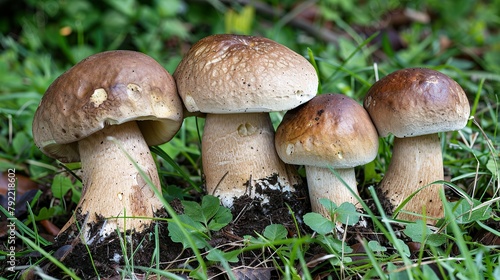 photo of single beautiful mushrooms in nature 