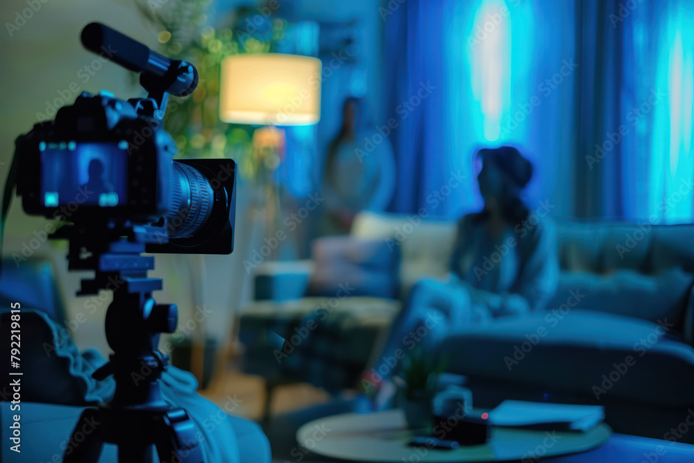 A professional video camera on a tripod was capturing A professional video camera on a tripod was capturing