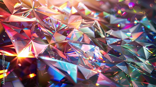 Detailed 3D diamond surface reflecting a spectrum of colors under a spotlight