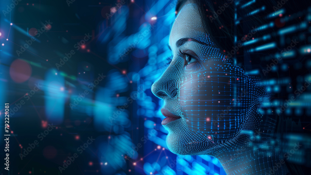Futuristic portrait of a beautiful woman in front of technology background Futuristic portrait of a beautiful woman in front of technology background