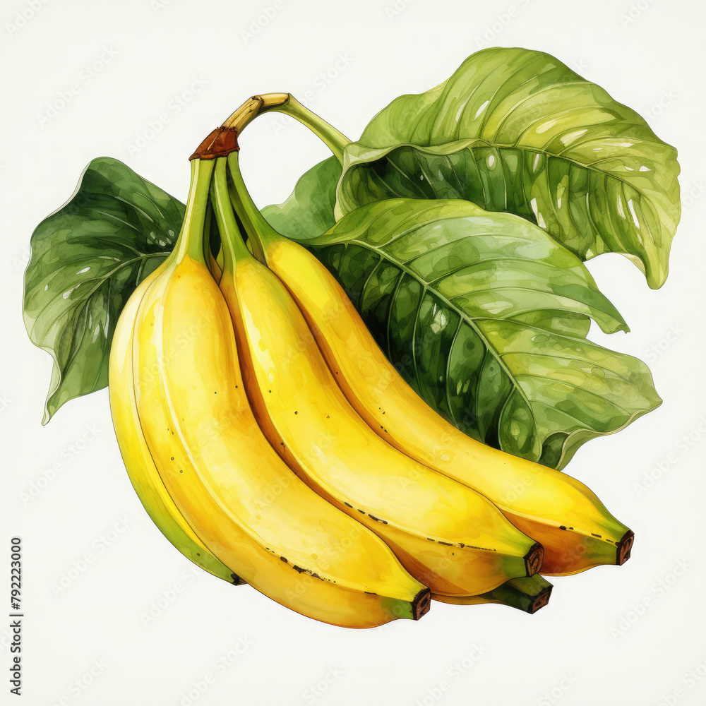 Watercolor Banana, clipart Illustration, Generative Ai