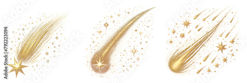 Golden stars glitter, gold comet shiny sparkling