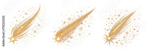 Golden stars glitter, gold comet shiny sparkling