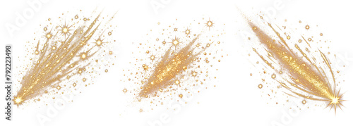 Golden stars glitter, gold comet shiny sparkling