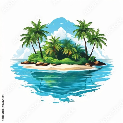 island with hut and palm tree surrounded sea