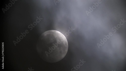 超望遠とスローシャッターで撮影した満月と、雲の流れ photo