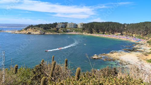 Beach of the pacific ocean in Algarrobo in the region of Valparaiso, Chile 