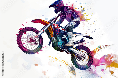 Poster of epic motocross in minimalist abstract multicolour illustration. © Munying