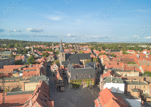Aerial view of the historic town of Quedlinburg, Germany