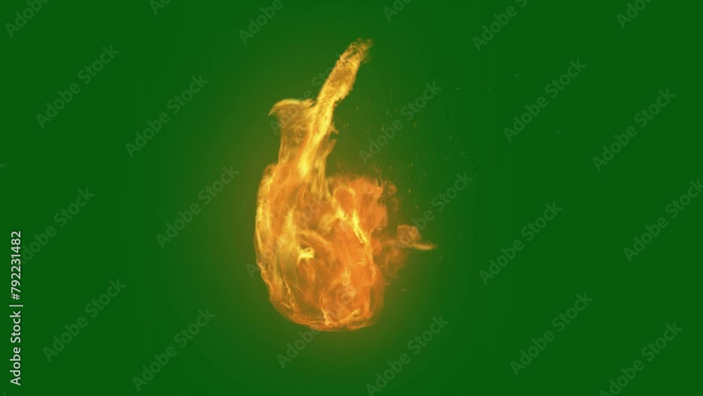 Burning flame isolated on green screen background